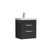 Nuie Athena 500mm 2 Drawer Wall Hung Vanity Unit with Mid-Edge Basin - Charcoal Black