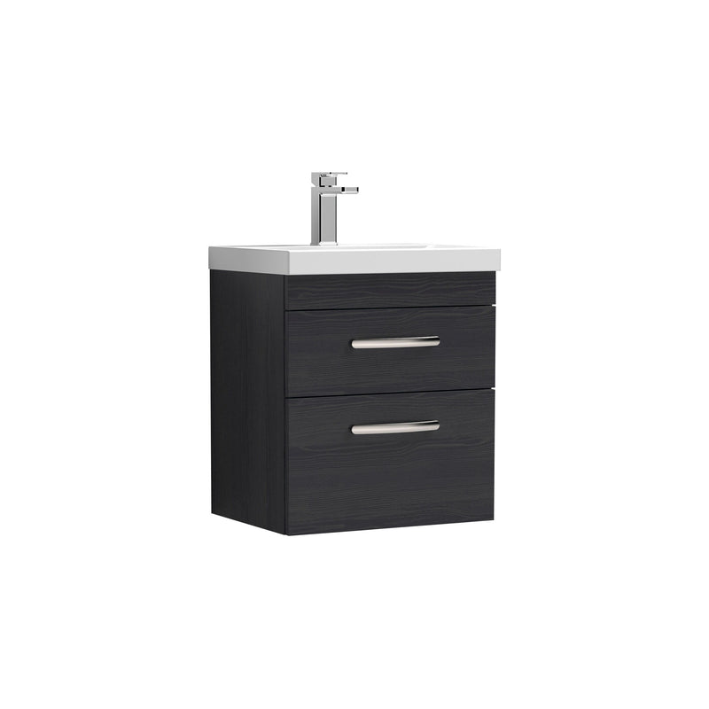 Nuie Athena 500mm 2 Drawer Wall Hung Vanity Unit with Mid-Edge Basin - Charcoal Black