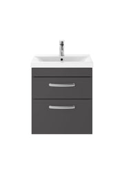 Nuie Athena 500mm 2 Drawer Wall Hung Vanity Unit with Mid-Edge Basin - Gloss Grey