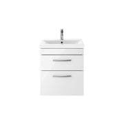 Nuie Athena 500mm 2 Drawer Wall Hung Vanity Unit with Mid-Edge Basin - Gloss White
