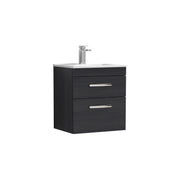 Nuie Athena 500mm 2 Drawer Wall Hung Vanity Unit with Minimalist Basin - Charcoal Black