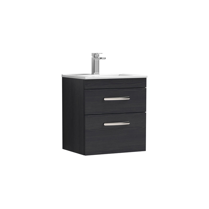 Nuie Athena 500mm 2 Drawer Wall Hung Vanity Unit with Minimalist Basin - Charcoal Black