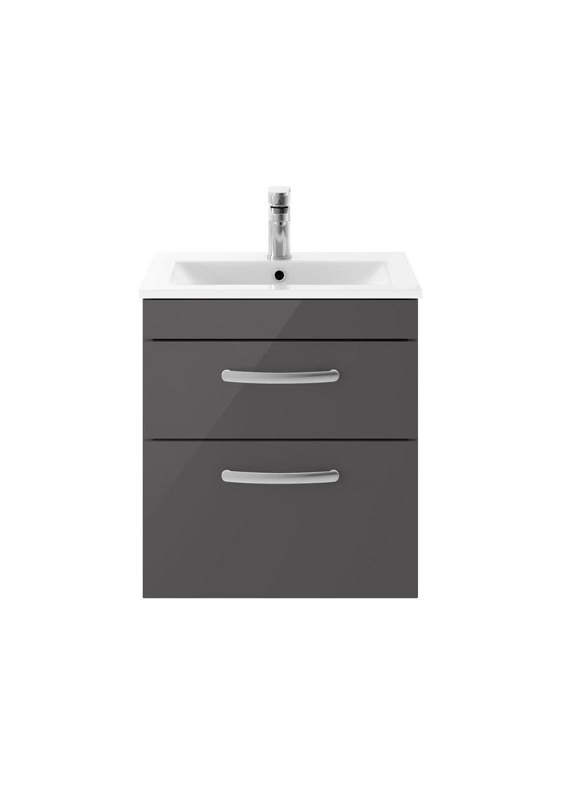 Nuie Athena 500mm 2 Drawer Wall Hung Vanity Unit with Minimalist Basin - Gloss Grey