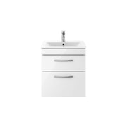 Nuie Athena 500mm 2 Drawer Wall Hung Vanity Unit with Minimalist Basin - Gloss White