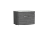 Nuie Athena 600mm 1 Drawer Wall Hung Vanity Unit with Bellato Grey Worktop - Anthracite Woodgrain