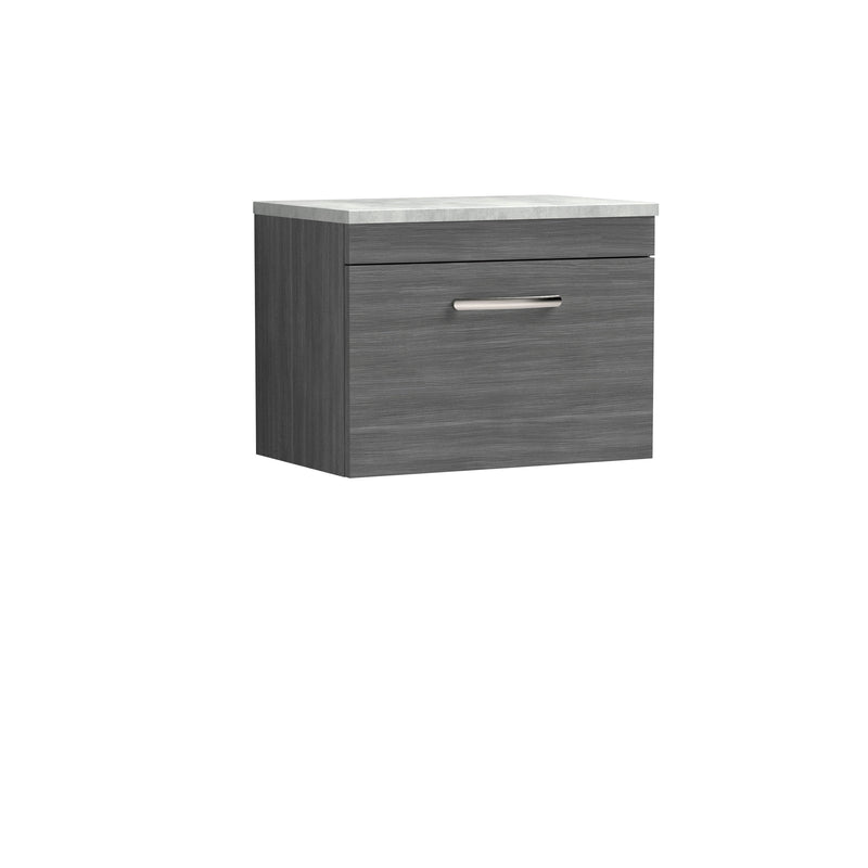 Nuie Athena 600mm 1 Drawer Wall Hung Vanity Unit with Bellato Grey Worktop - Anthracite Woodgrain