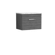 Nuie Athena 600mm 1 Drawer Wall Hung Vanity Unit with Carrara Laminate Worktop - Anthracite Woodgrain
