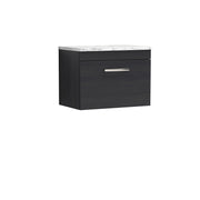 Nuie Athena 600mm 1 Drawer Wall Hung Vanity Unit with Carrara Laminate Worktop - Charcoal Black