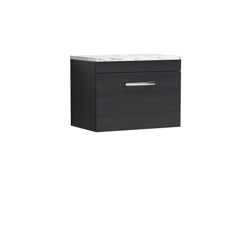 Nuie Athena 600mm 1 Drawer Wall Hung Vanity Unit with Carrara Laminate Worktop - Charcoal Black