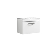 Nuie Athena 600mm 1 Drawer Wall Hung Vanity Unit with Carrara Laminate Worktop - Gloss White
