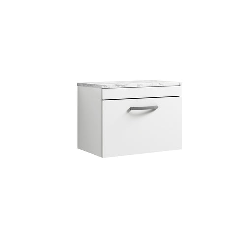 Nuie Athena 600mm 1 Drawer Wall Hung Vanity Unit with Carrara Laminate Worktop - Gloss White
