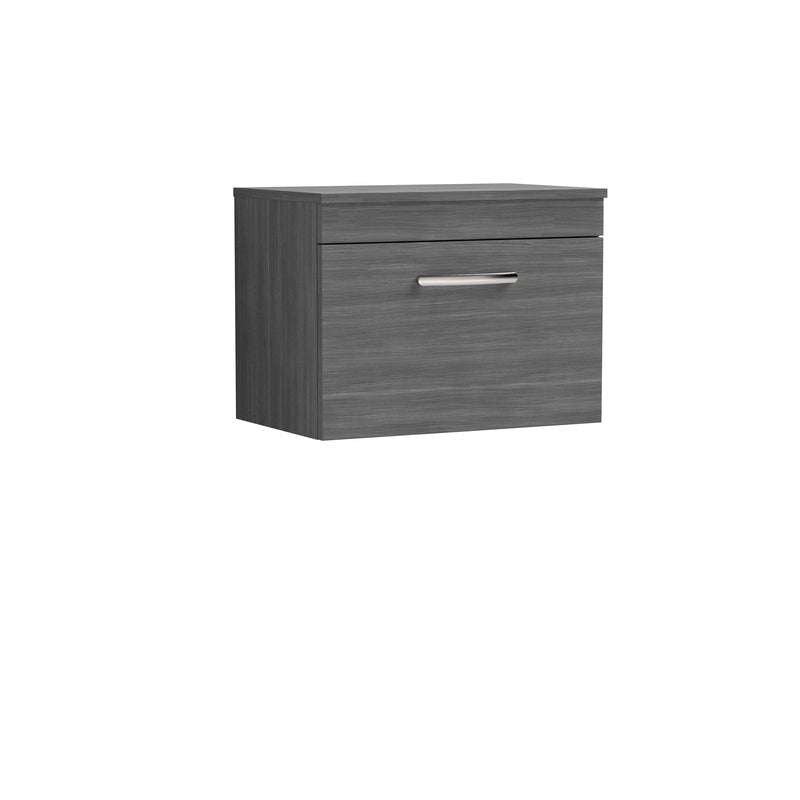 Nuie Athena 600mm 1 Drawer Wall Hung Vanity Unit with Co-ordinating Worktop - Anthracite Woodgrain