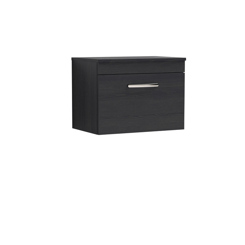 Nuie Athena 600mm 1 Drawer Wall Hung Vanity Unit with Co-ordinating Worktop - Charcoal Black