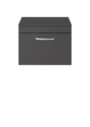 Nuie Athena 600mm 1 Drawer Wall Hung Vanity Unit with Co-ordinating Worktop - Gloss Grey