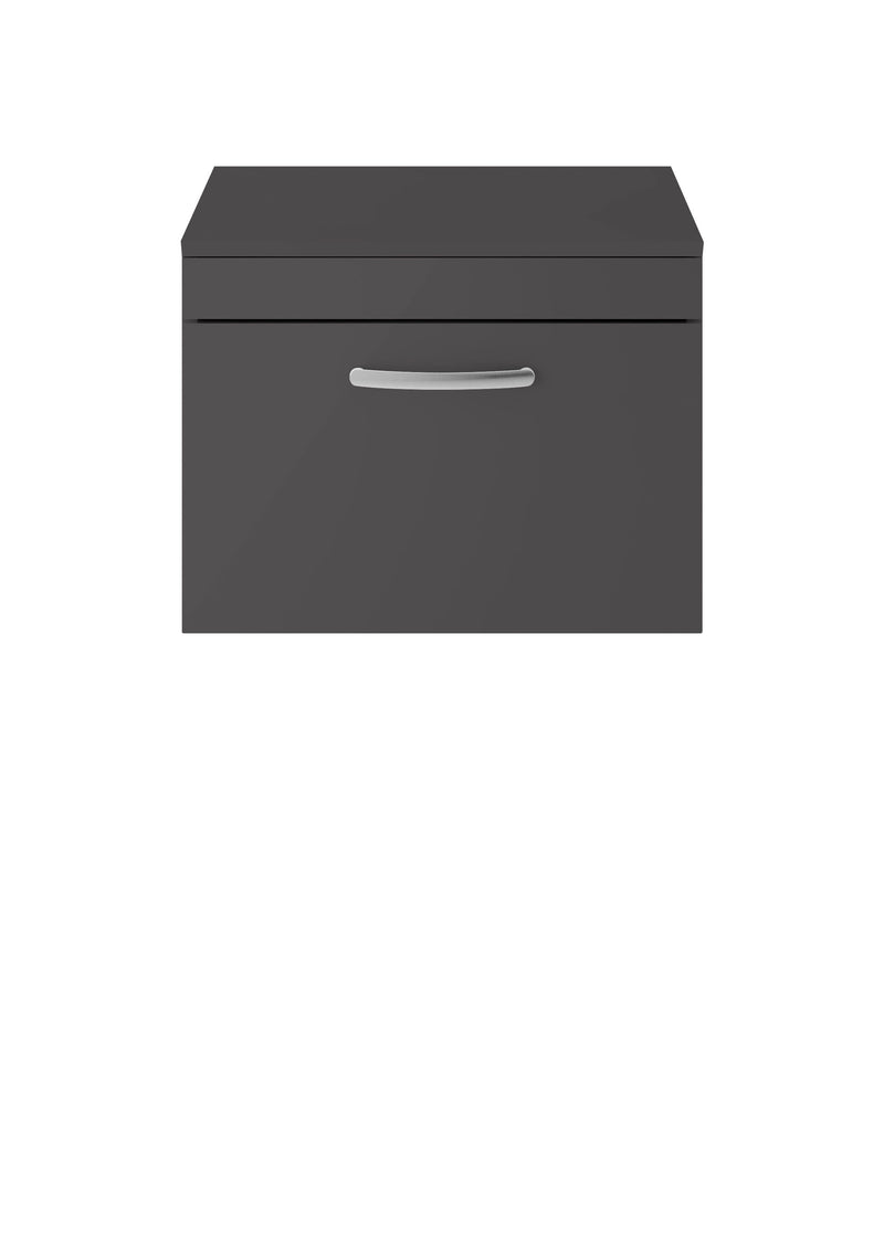 Nuie Athena 600mm 1 Drawer Wall Hung Vanity Unit with Co-ordinating Worktop - Gloss Grey
