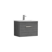 Nuie Athena 600mm 1 Drawer Wall Hung Vanity Unit with Curved Basin - Anthracite Woodgrain