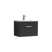 Nuie Athena 600mm 1 Drawer Wall Hung Vanity Unit with Curved Basin - Charcoal Black