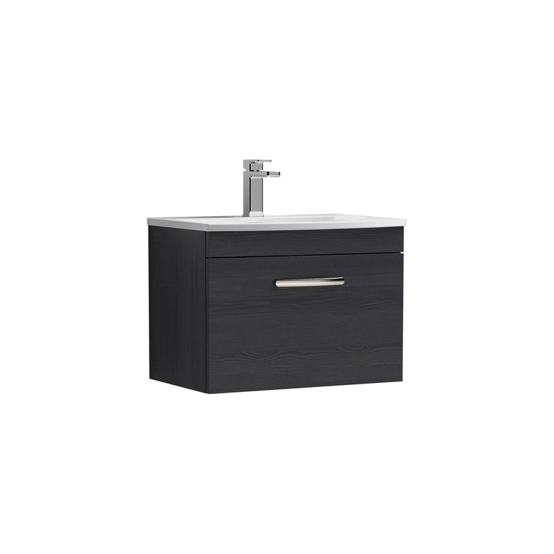Nuie Athena 600mm 1 Drawer Wall Hung Vanity Unit with Curved Basin - Charcoal Black