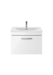 Nuie Athena 600mm 1 Drawer Wall Hung Vanity Unit with Curved Basin - Gloss White
