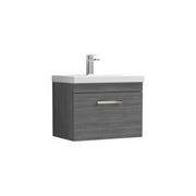 Nuie Athena 600mm 1 Drawer Wall Hung Vanity Unit with Mid-Edge Basin - Anthracite Woodgrain
