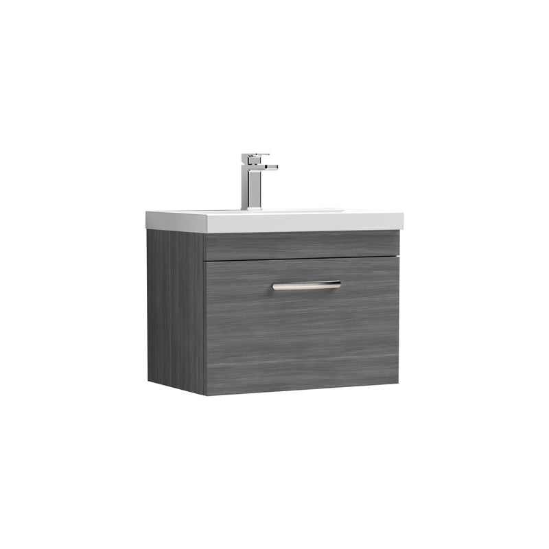 Nuie Athena 600mm 1 Drawer Wall Hung Vanity Unit with Mid-Edge Basin - Anthracite Woodgrain