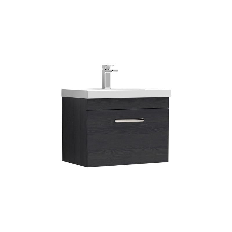 Nuie Athena 600mm 1 Drawer Wall Hung Vanity Unit with Mid-Edge Basin - Charcoal Black