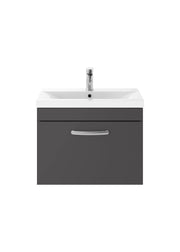 Nuie Athena 600mm 1 Drawer Wall Hung Vanity Unit with Mid-Edge Basin - Gloss Grey