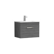 Nuie Athena 600mm 1 Drawer Wall Hung Vanity Unit with Minimalist Basin - Anthracite Woodgrain