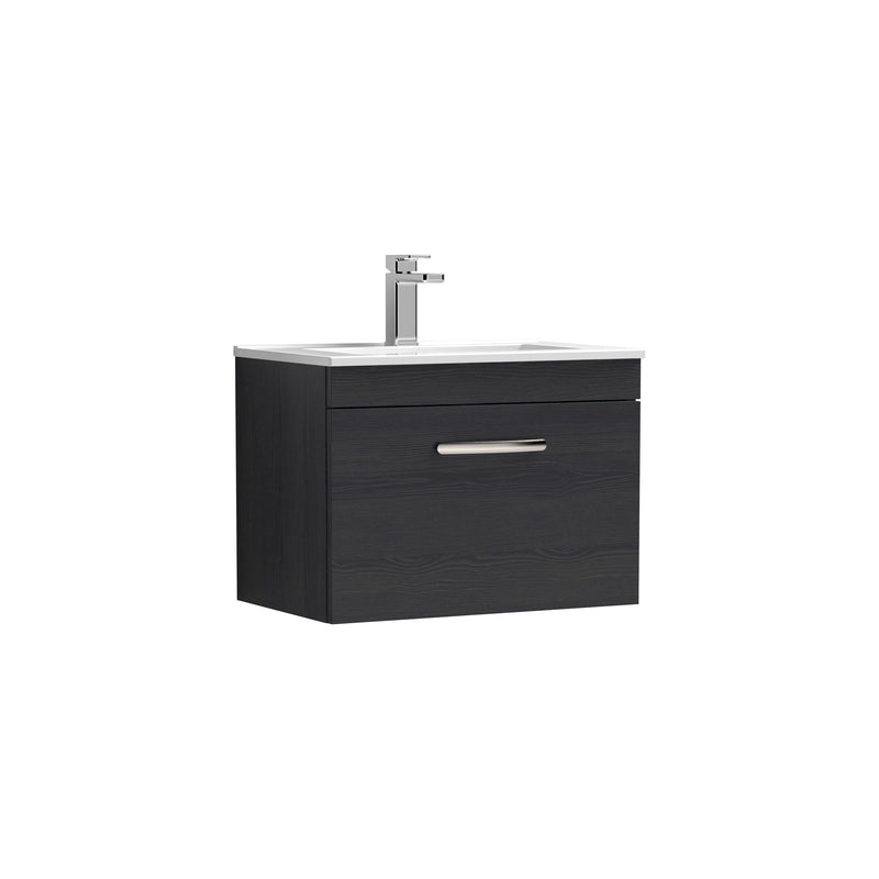 Nuie Athena 600mm 1 Drawer Wall Hung Vanity Unit with Minimalist Basin - Charcoal Black