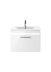Nuie Athena 600mm 1 Drawer Wall Hung Vanity Unit with Minimalist Basin - Gloss White