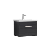 Nuie Athena 600mm 1 Drawer Wall Hung Vanity Unit with Thin Edge Basin - Charcoal Black