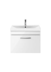 Nuie Athena 600mm 1 Drawer Wall Hung Vanity Unit with Thin Edge Basin - Gloss White