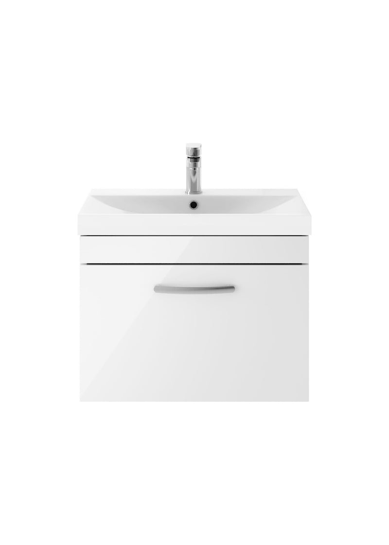 Nuie Athena 600mm 1 Drawer Wall Hung Vanity Unit with Thin Edge Basin - Gloss White