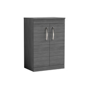 Nuie Athena 600mm 2 Door Floor Standing Vanity Unit with Co-ordinating Worktop - Anthracite Woodgrain