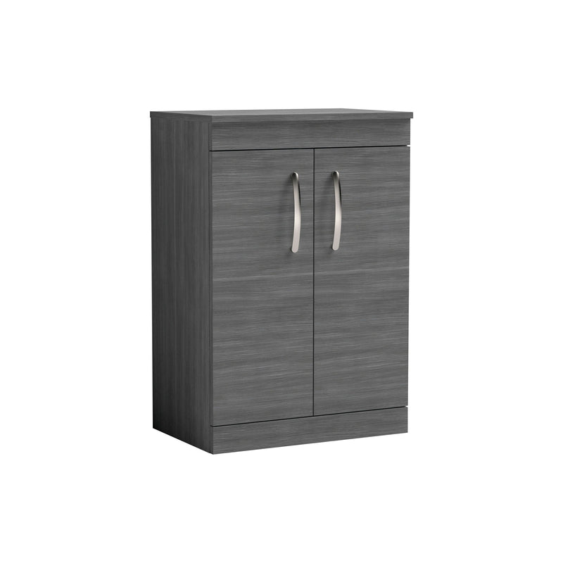 Nuie Athena 600mm 2 Door Floor Standing Vanity Unit with Co-ordinating Worktop - Anthracite Woodgrain