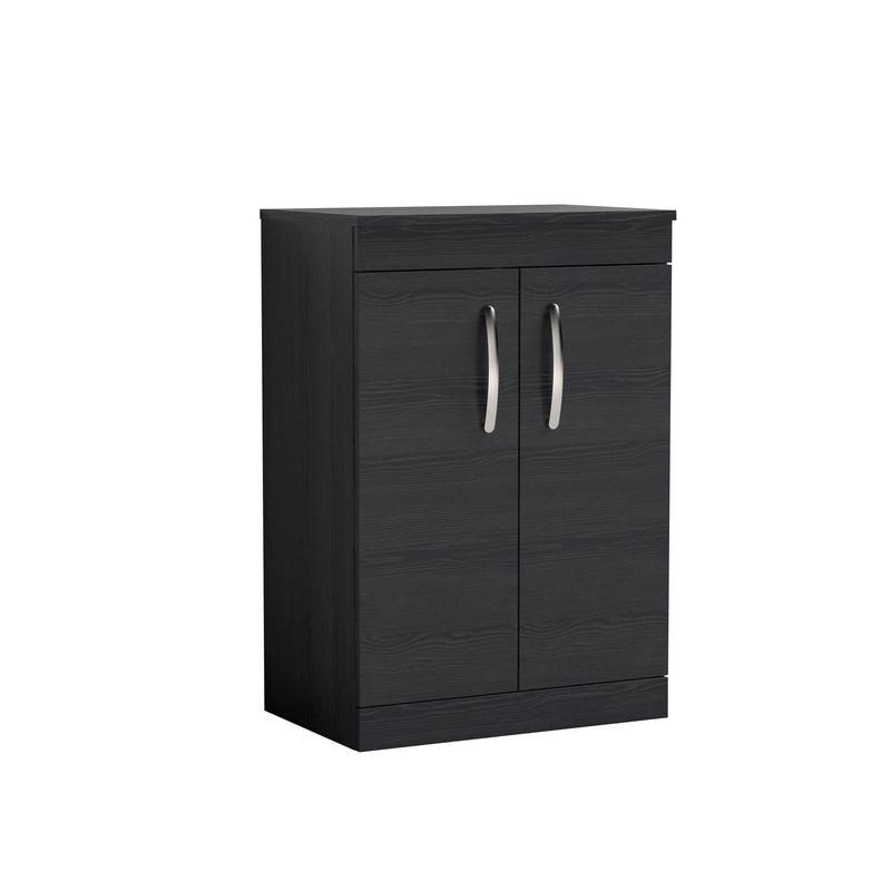 Nuie Athena 600mm 2 Door Floor Standing Vanity Unit with Co-ordinating Worktop - Charcoal Black