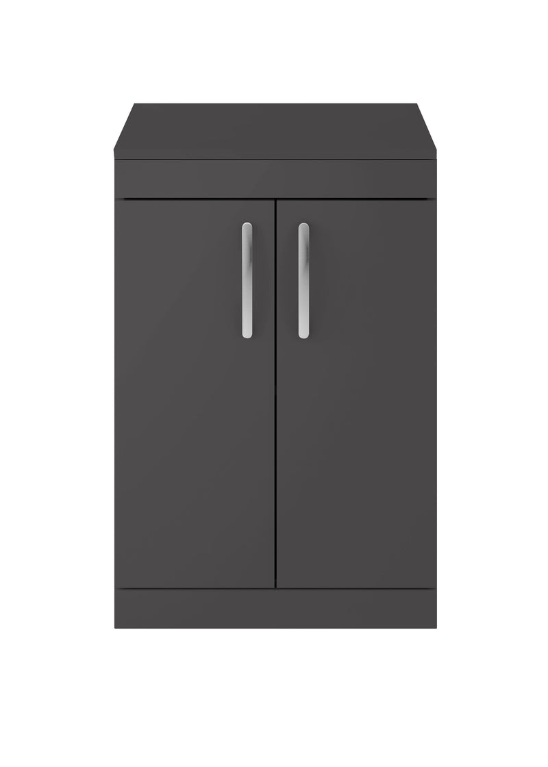 Nuie Athena 600mm 2 Door Floor Standing Vanity Unit with Co-ordinating Worktop - Gloss Grey