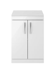 Nuie Athena 600mm 2 Door Floor Standing Vanity Unit with Co-ordinating Worktop - Gloss White