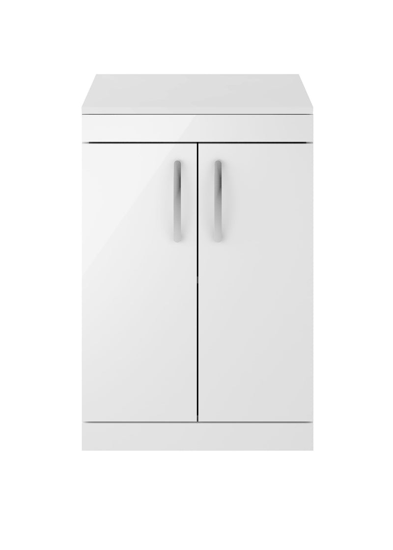 Nuie Athena 600mm 2 Door Floor Standing Vanity Unit with Co-ordinating Worktop - Gloss White