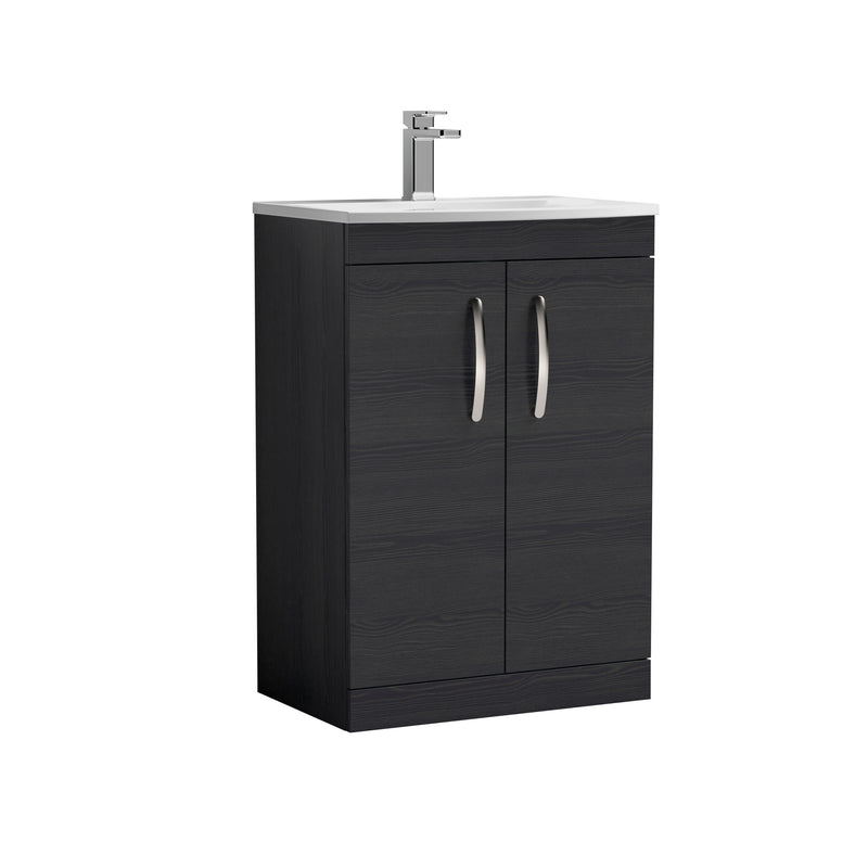 Nuie Athena 600mm 2 Door Floor Standing Vanity Unit with Curved Basin - Charcoal Black