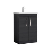 Nuie Athena 600mm 2 Door Floor Standing Vanity Unit with Mid-Edge Basin - Charcoal Black