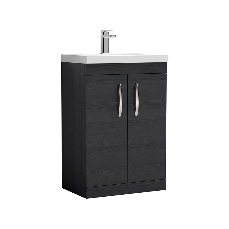 Nuie Athena 600mm 2 Door Floor Standing Vanity Unit with Mid-Edge Basin - Charcoal Black