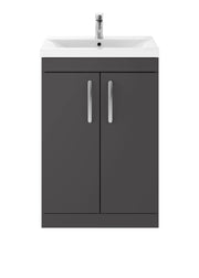 Nuie Athena 600mm 2 Door Floor Standing Vanity Unit with Mid-Edge Basin - Gloss Grey