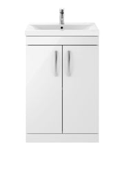 Nuie Athena 600mm 2 Door Floor Standing Vanity Unit with Mid-Edge Basin - Gloss White