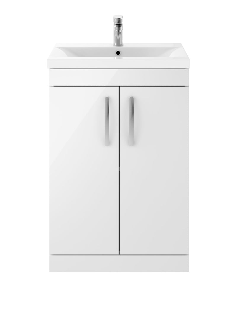 Nuie Athena 600mm 2 Door Floor Standing Vanity Unit with Mid-Edge Basin - Gloss White