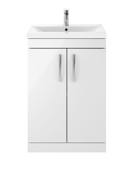 Nuie Athena 600mm 2 Door Floor Standing Vanity Unit with Mid-Edge Basin - Gloss White