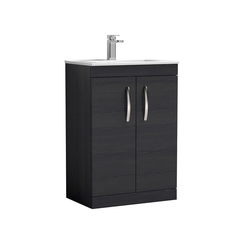 Nuie Athena 600mm 2 Door Floor Standing Vanity Unit with Minimalist Basin - Charcoal Black