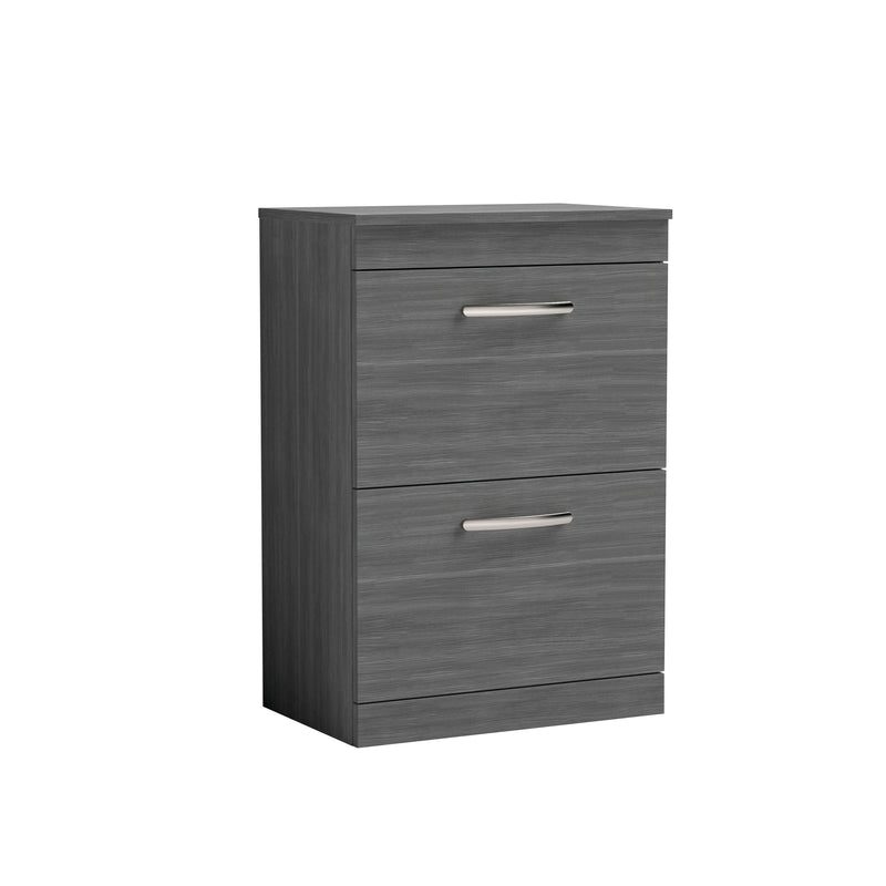 Nuie Athena 600mm 2 Drawer Floor Standing Vanity Unit with Co-ordinating Worktop - Anthracite Woodgrain