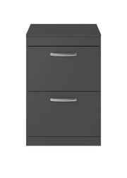 Nuie Athena 600mm 2 Drawer Floor Standing Vanity Unit with Co-ordinating Worktop - Gloss Grey