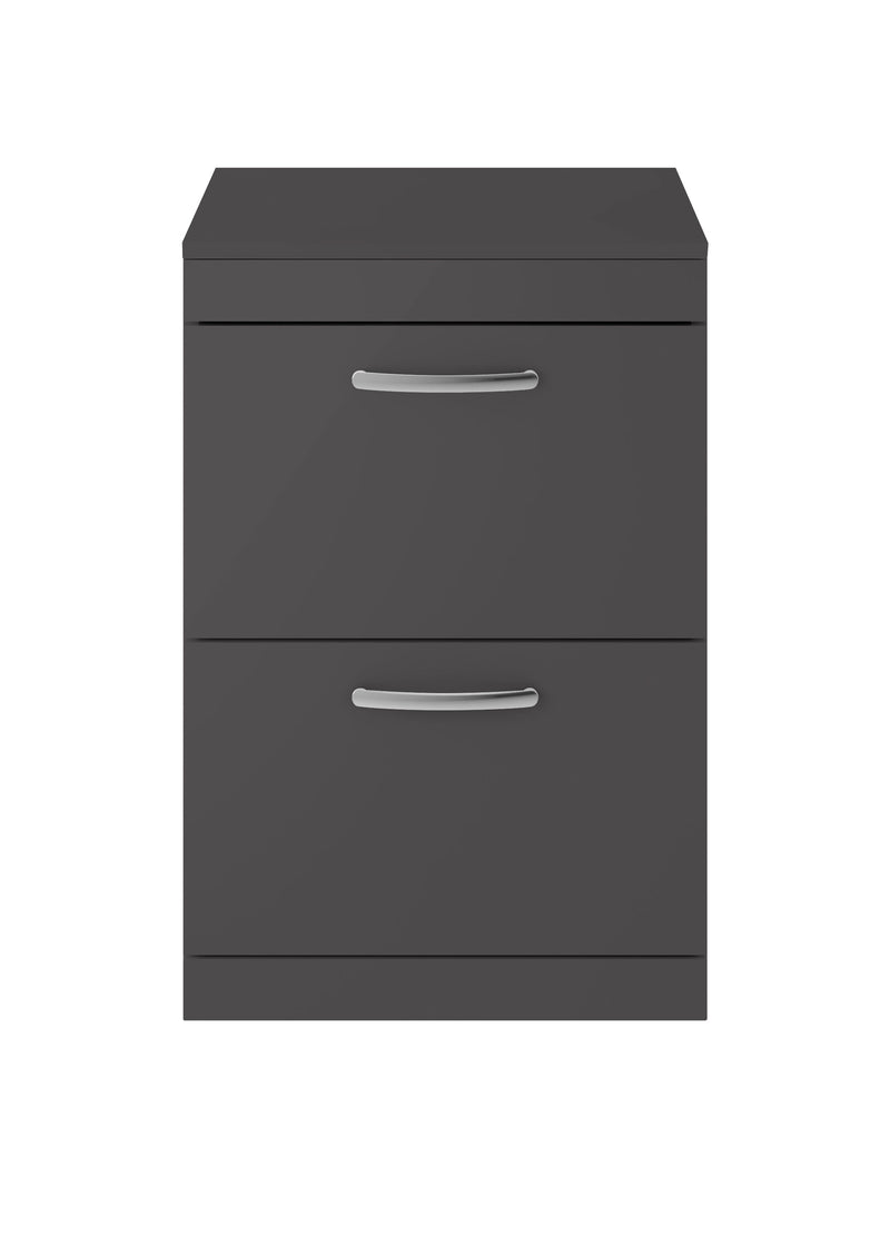 Nuie Athena 600mm 2 Drawer Floor Standing Vanity Unit with Co-ordinating Worktop - Gloss Grey